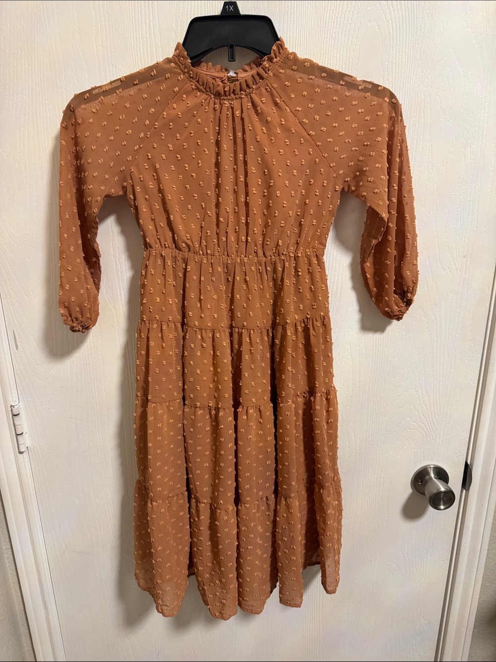 Grace Karin Swiss Dot A-Line Tired Long Sleeve High Neck Girls 6Y Casual Dress